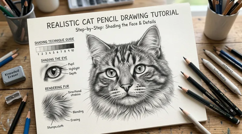 Cara menggambar kucing realistis step-by-step dengan teknik shading pensil