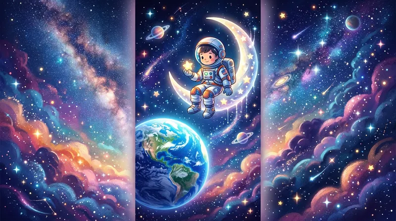 Gambar astronot kartun untuk wallpaper HP aesthetic dengan background galaxy gelap bintang