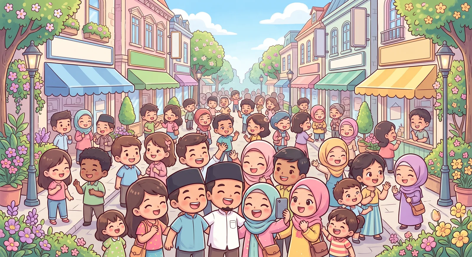 Gambar kartun orang gaya chibi dengan proporsi kepala besar menggemaskan