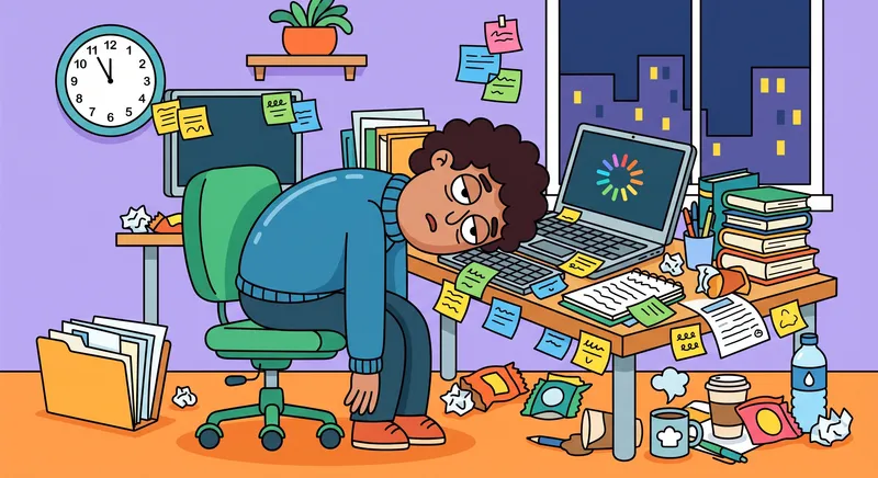 Ilustrasi kartun orang dengan ekspresi kocak menghadapi situasi sehari-hari yang relate, gaya warna cerah