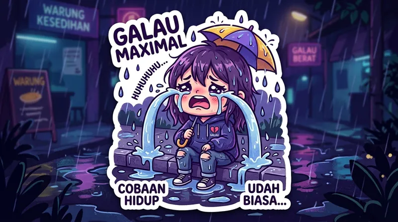 Gambar stiker lucu galau ekspresi sedih tapi lucu untuk WhatsApp