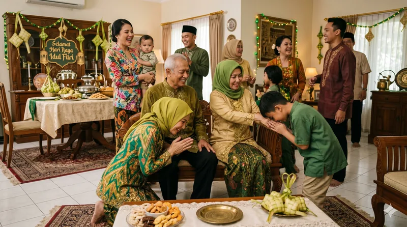 Momen sungkeman dan kumpul keluarga saat Idul Fitri