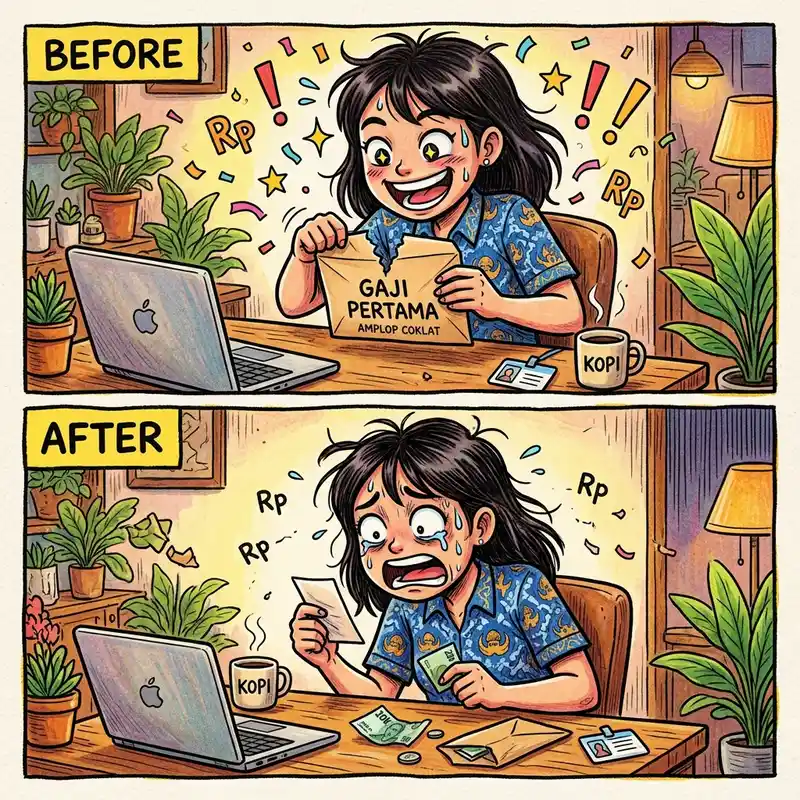 Ilustrasi cerita lucu tentang uang makan yang selalu habis duluan