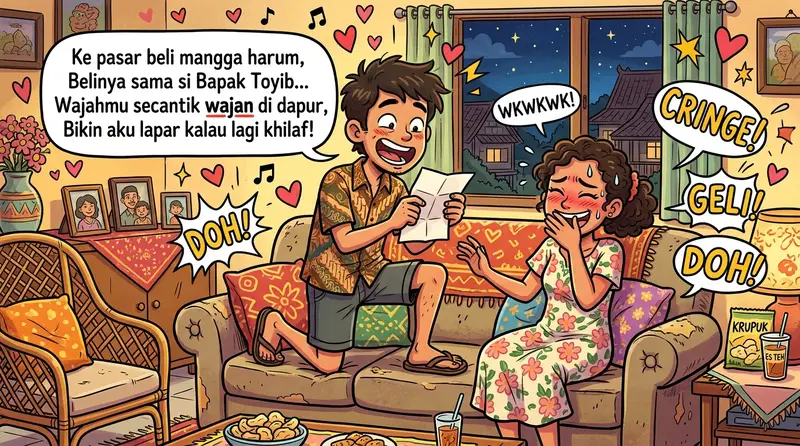 Ilustrasi pantun 2 baris cinta yang lucu