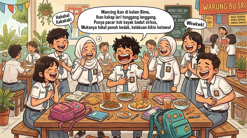 Ilustrasi pantun 2 baris lucu untuk sekolah dan kampus