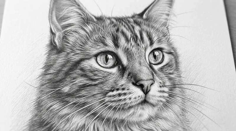 Sketsa kucing hitam putih realistis untuk referensi menggambar