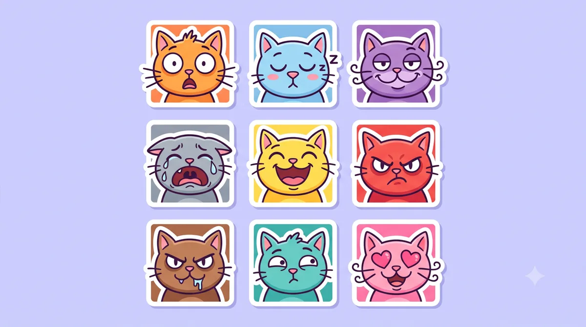 Koleksi stiker kucing meme dengan berbagai ekspresi kocak